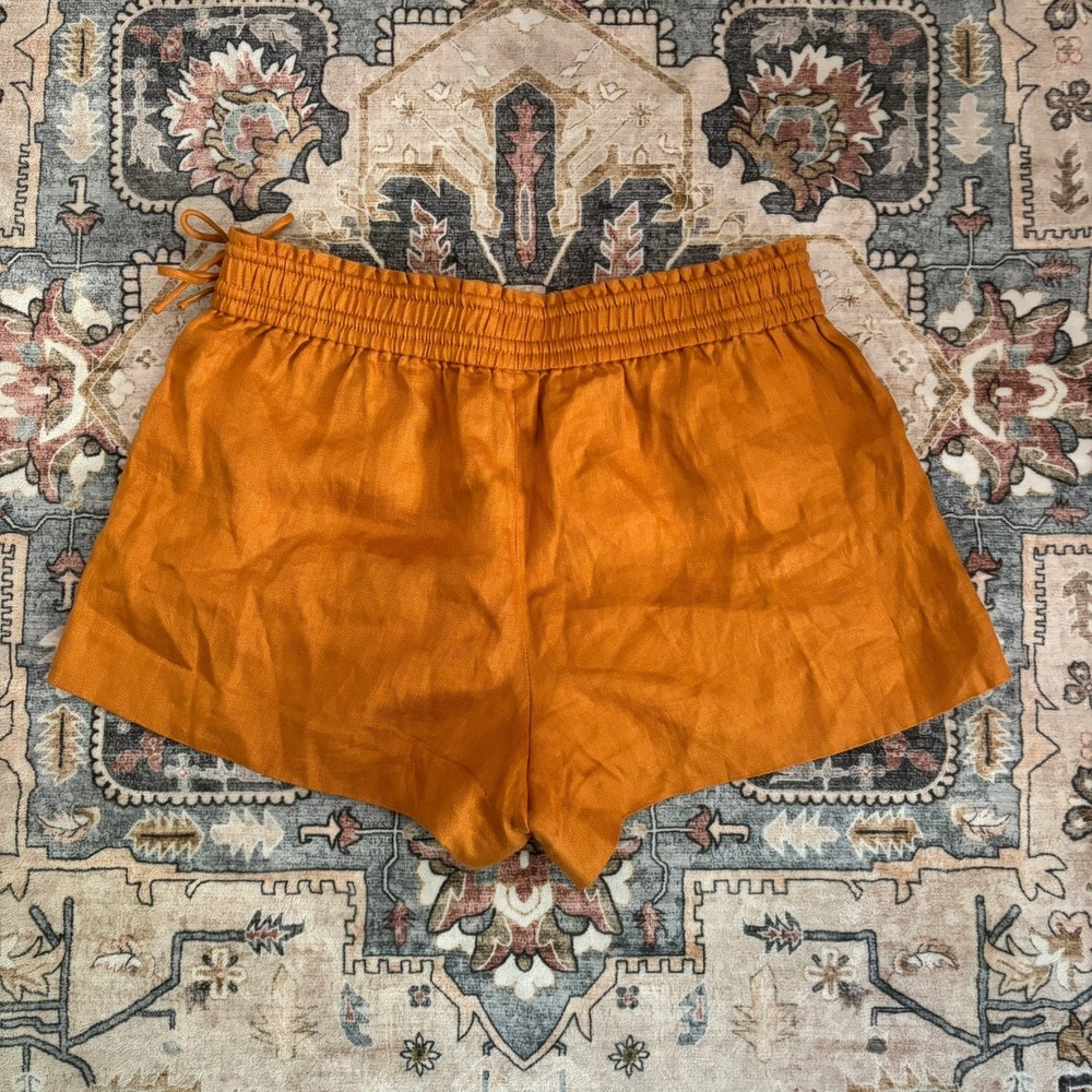 J.Crew Burnt Orange Linen Herringbone Smocked Waist Bow Shorts Resort Sz Medium - Picture 2 of 12